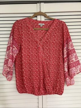 Allison Joy Blouse Small Red Floral Print